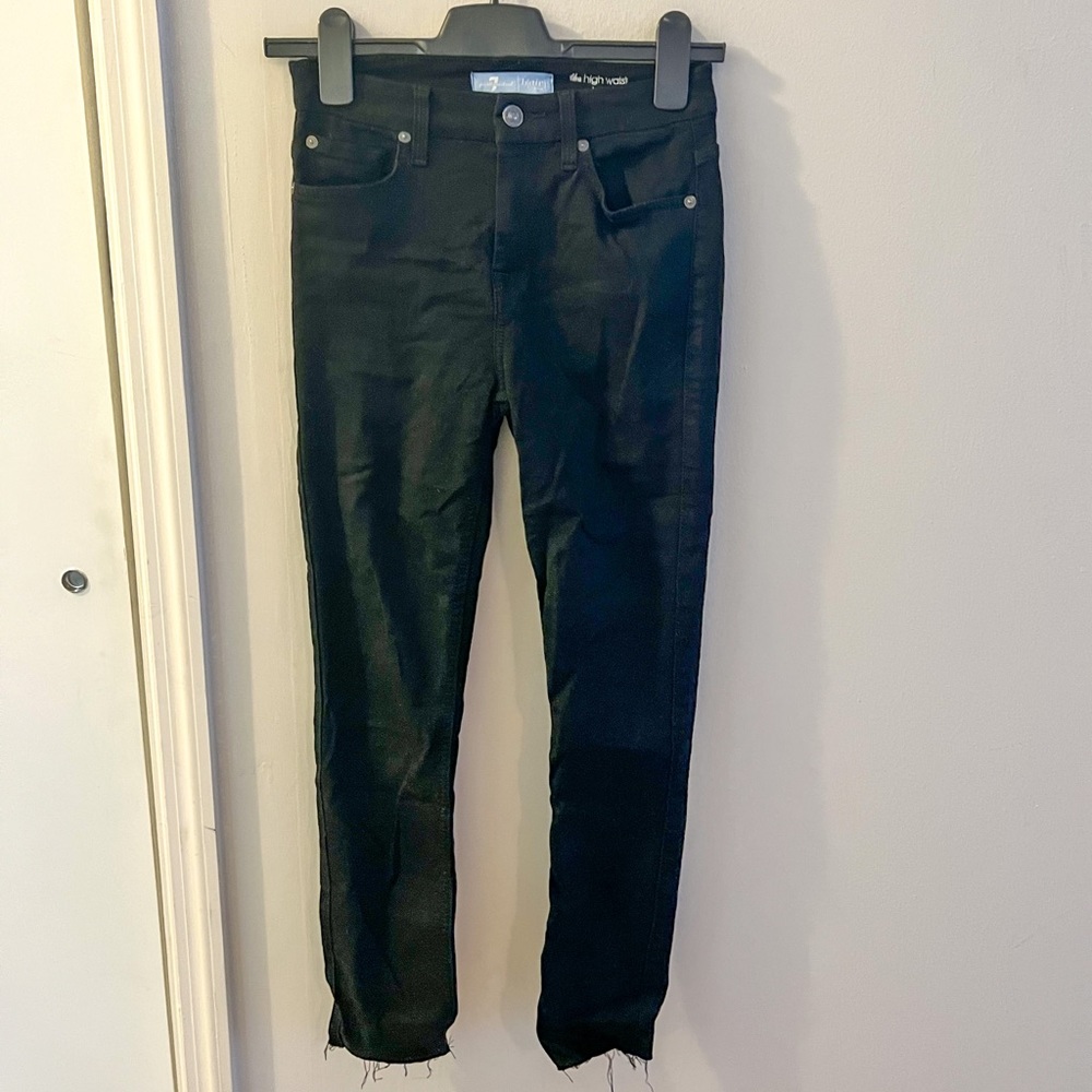 7 for all mankind skinny jeans, altered in length, high rise, black, size 24